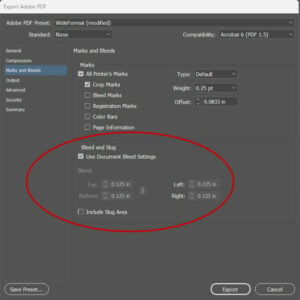 InDesign Bleed Export Options