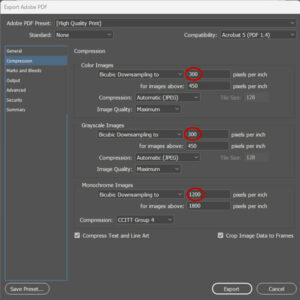 InDesign Compression Save Settings