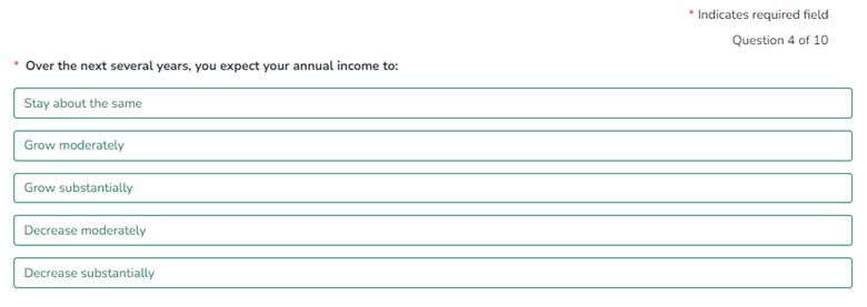 Investment Questionnaire Calculator Step 2