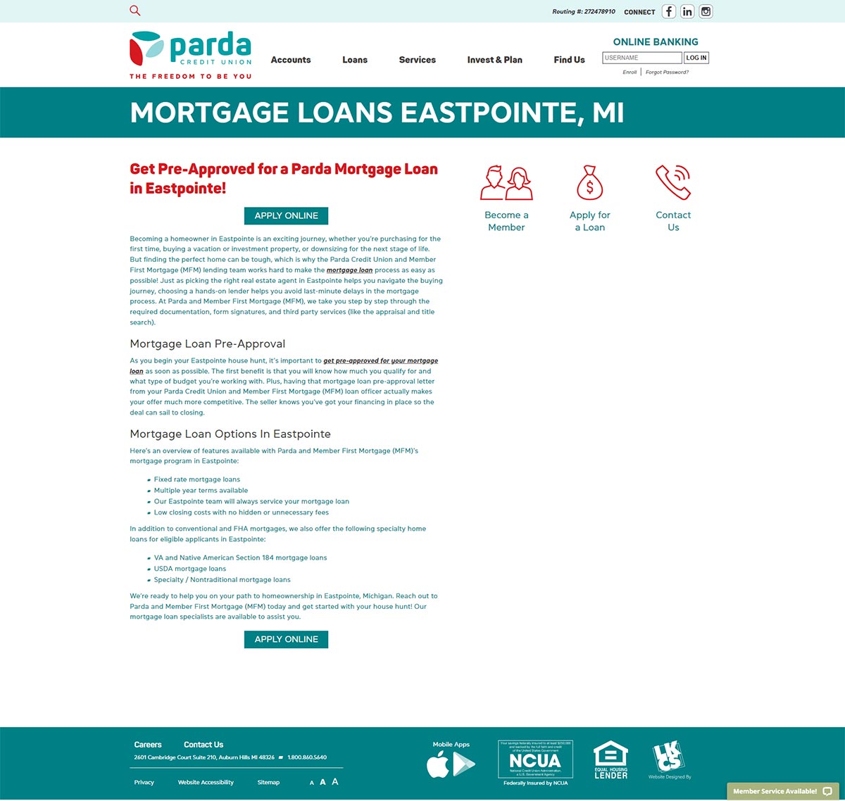 Bank or Credit Union Landing Page for SEO