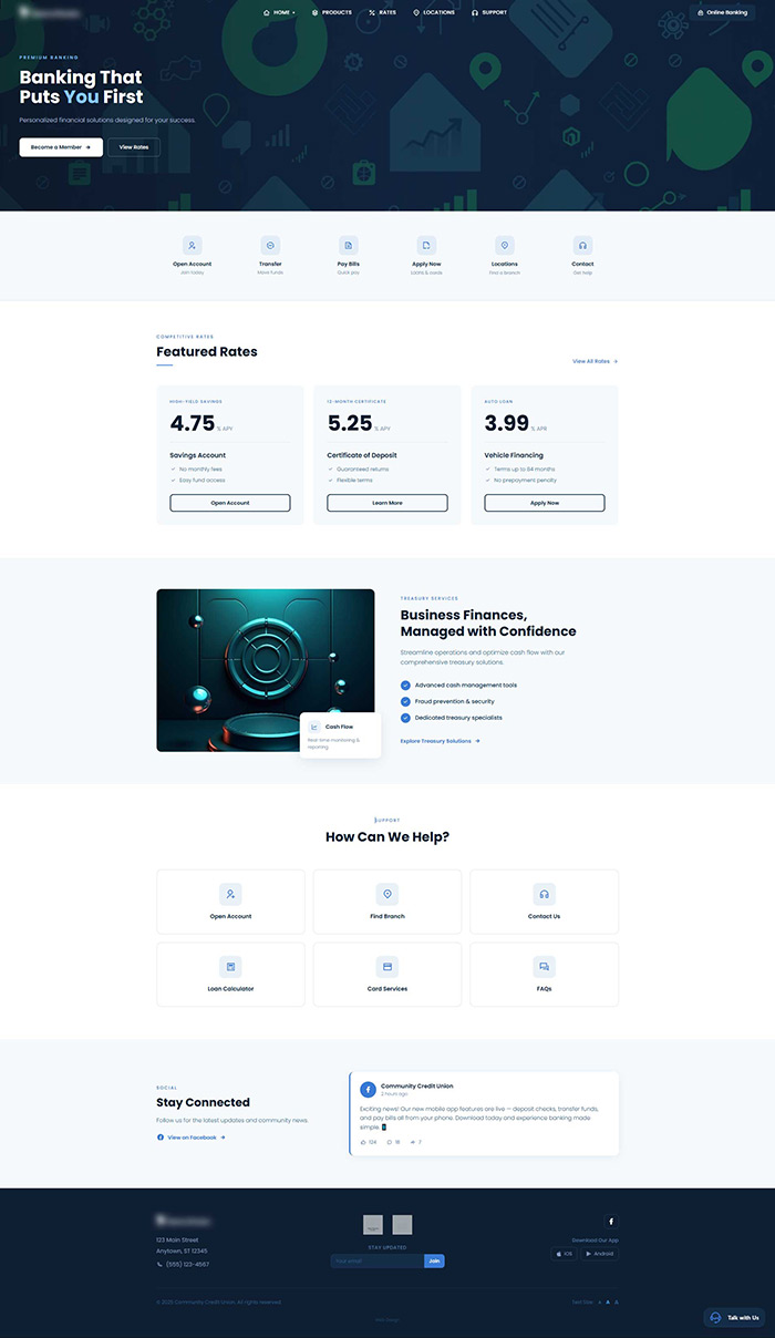 A generic website design for a financial site.