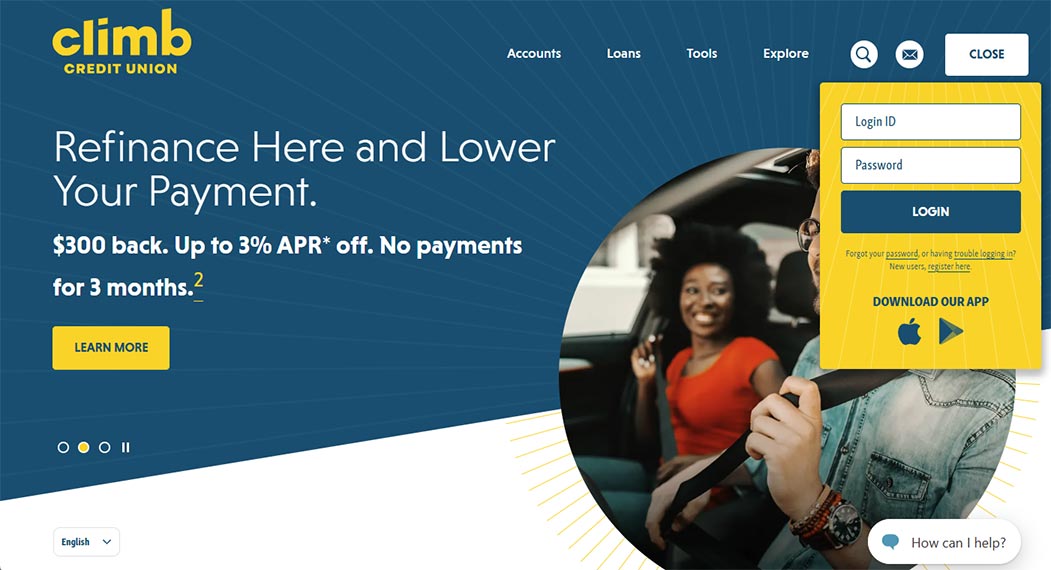 Example of online banking login on website placed in the upper right corner.