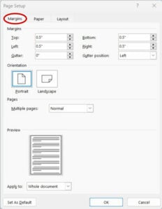 Margins settings in Word